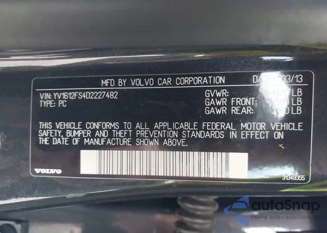 2013 Volvo S60 T5 z USA, uszkodzony, nr VIN YV1612FS4D2227482